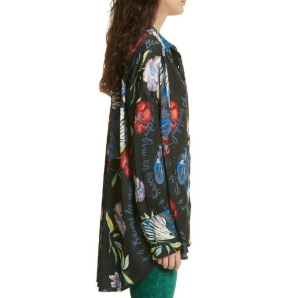 Free People Women's Black/Multi Floral Silky Nights Oversized Blouse Size XS/TP - Picture 3 of 12